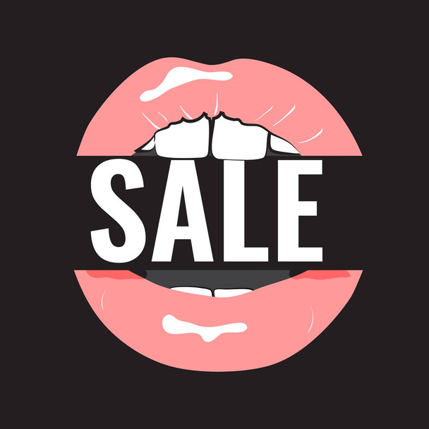 黒い金曜日販売インスピレーション デザイン テンプレートです。ピンクの唇とクリアランス碑文アイコン。ファッションのグラマー女性スーパー セールのバナーです。ラベルを割引します。トレンディなデジタル ショッピング広告 - ベクター画像