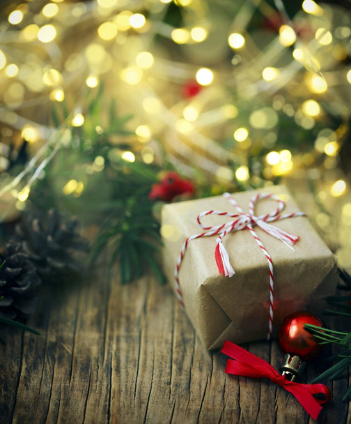 Christmas gift box and lights - Foto, imagen