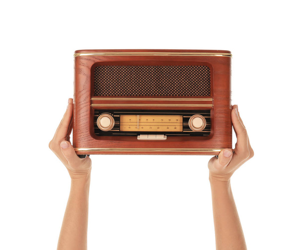 Woman with retro radio - Photo, Image