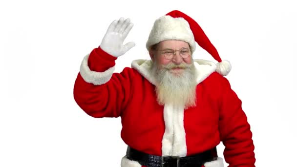 Santa waving hand, white background. - Footage, Video