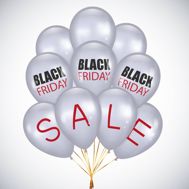 Black Friday Sale Poster mit realistischen weißen Luftballons auf weißem Hintergrund  - Vektor, Bild