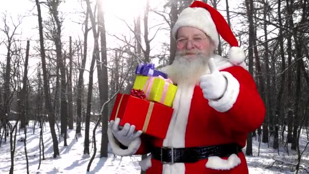 Weihnachtsmann hält Geschenke im Freien. - Filmmaterial, Video