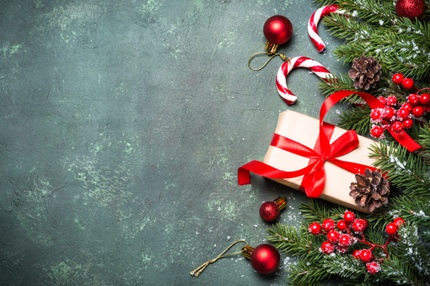 Christmas background with presents and decorations. - Φωτογραφία, εικόνα
