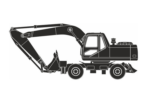 black excavator on the white background - Vector, Image