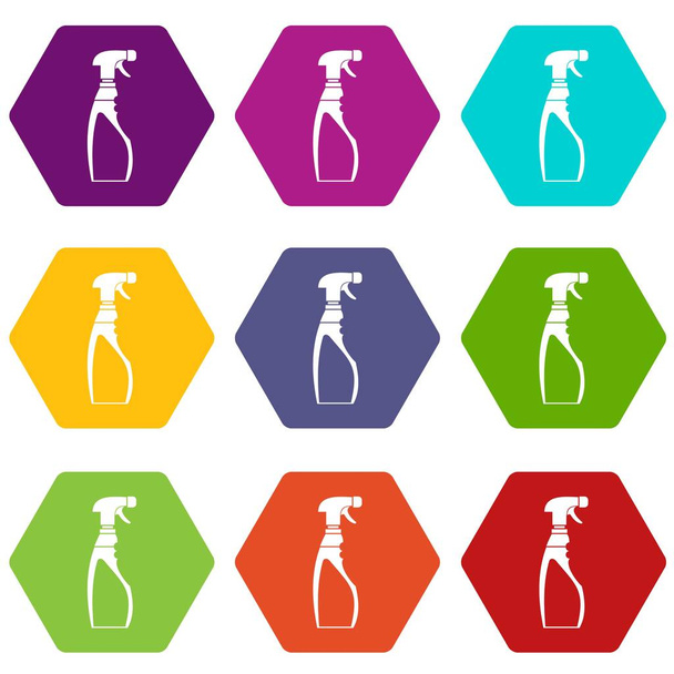 Sprayer bottle icon set color hexahedron - Vetor, Imagem