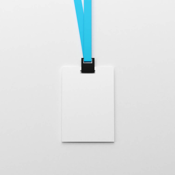 Κάρτα γραφείο Αναγνωριστικό, βιο-μετρικό κάρτα με μπλε κορδέλα Mock-Up σχετικά απομονωμένες λευκό φόντο, 3d απεικόνιση - Φωτογραφία, εικόνα