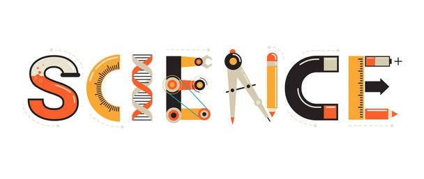 Banner científico, tipografía y antecedentes. Tecnología, ingeniería, matemática concepto de educación tipografía diseño
 - Vector, Imagen