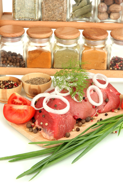 Raw beef meat with spices closeup - Foto, Imagen