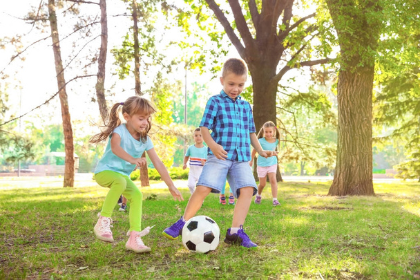 Roztomilé malé děti si hrají s míčem v parku - Fotografie, Obrázek