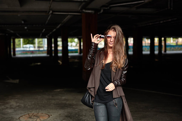 hipster woman posing in jacket  - Fotoğraf, Görsel