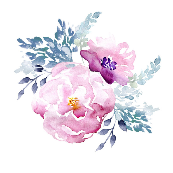 Suluboya elle çizilmiş çiçek öğeleri düzenleme - Fotoğraf, Görsel