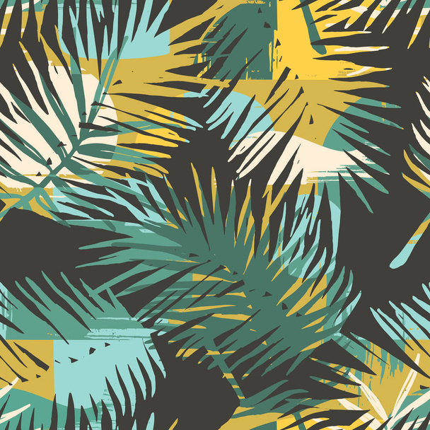 Seamless exotic pattern with tropical plants and artistic background. - Вектор, зображення