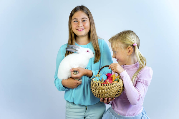 Girls with easter bunny - Фото, зображення