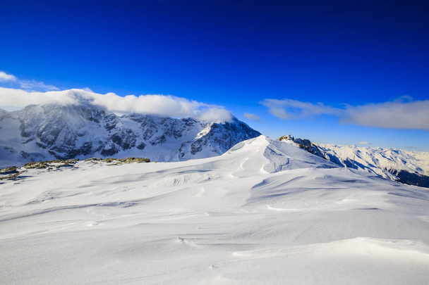Snow in winter season, mountains. South Tirol, Solda in Italy. - Фото, изображение