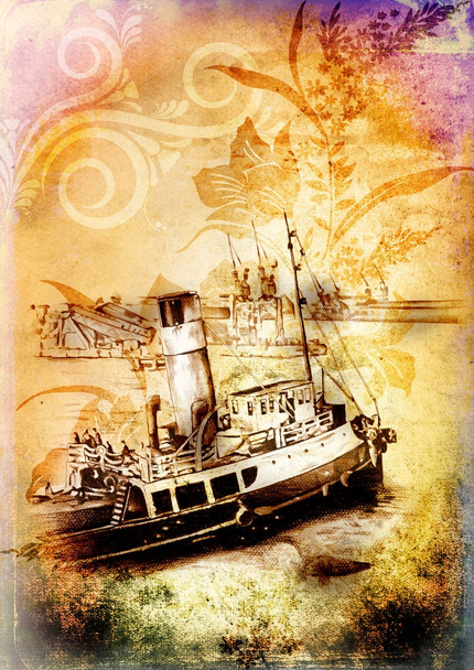 Πλοίο στη θάλασσα ή ωκεανό τέχνη εικόνα - Φωτογραφία, εικόνα