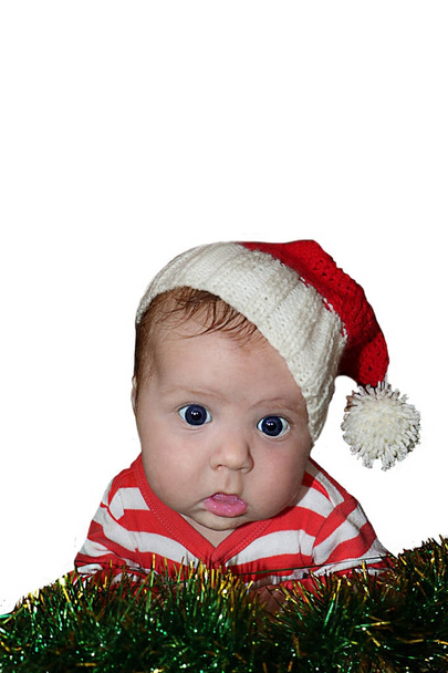Carino Babbo Natale con viso sbalordito vestito in cappello sanata rosso
  - Foto, immagini