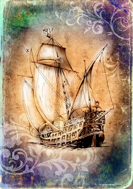 Корабель на морському або океанічному мистецтві ілюстрація
 - Фото, зображення