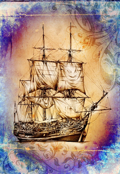 Schiff auf dem Meer oder Ozean Art Illustration - Foto, Bild