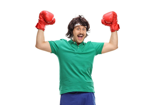 Retro sportsman with red boxing gloves - Zdjęcie, obraz
