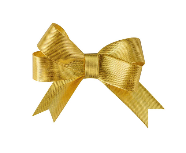 Gold ribbon bow isolated on white - Photo, Image