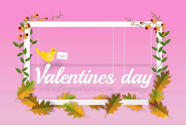 Día de San Valentín dulce fondo amarillo pájaro carta Vector illust
 - Vector, imagen