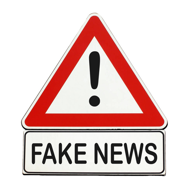Signo de peligro de noticias falsas aislado sobre blanco
 - Foto, Imagen