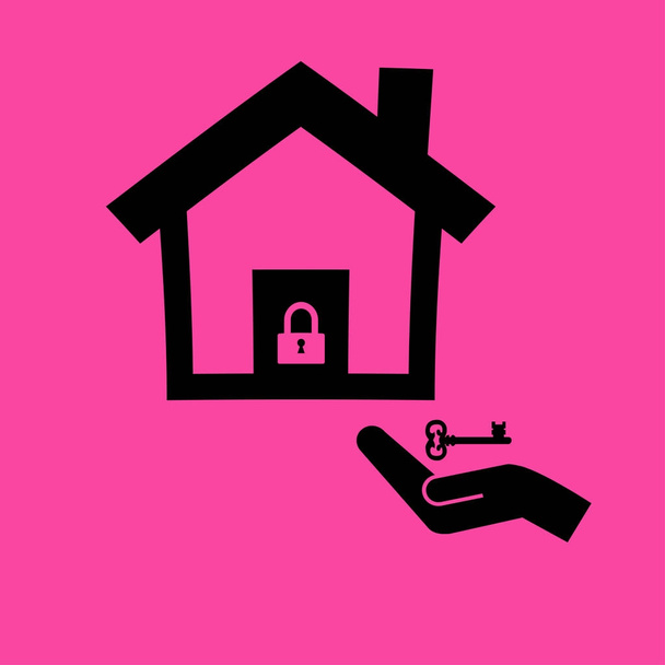 casa con cerradura y llave icono plano
 - Vector, Imagen