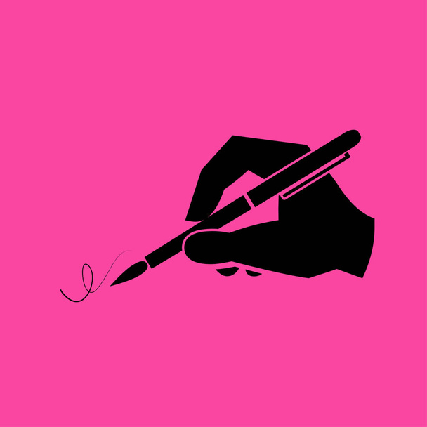 Hand with pen flat icon - Vector, Image