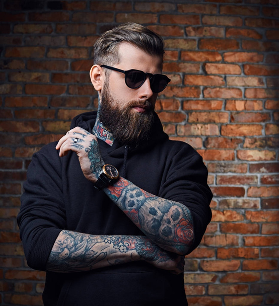 Modern bearded hipster male with tattoos - Photo, Image