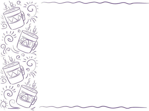 Fondo con franja de patrón de tazas violeta en la izquierda - marco para texto, información, presentación, póster, menú
 - Vector, Imagen