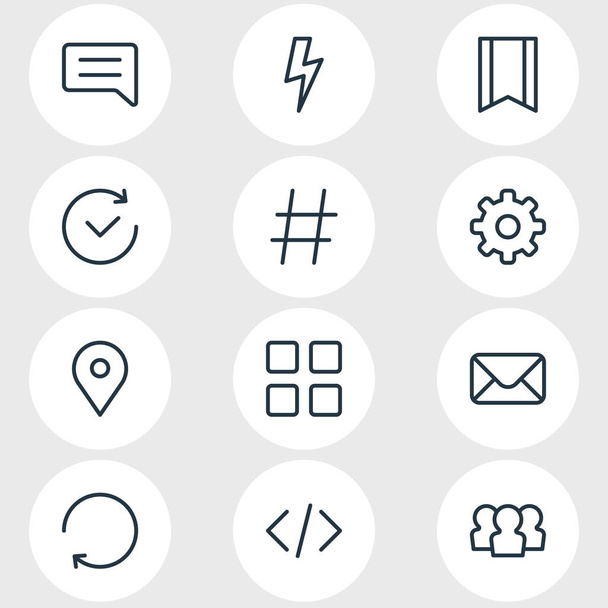 Vektorillustration von 12 App-Symbolen. editierbares Paket aus Skript, Brief, Wimpel und anderen Elementen. - Vektor, Bild