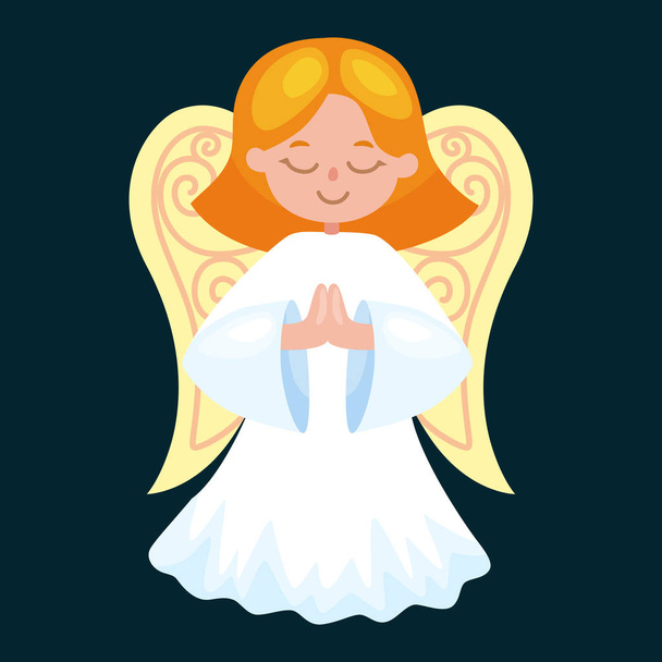 christmas holiday flying angel with wings and golden trumpet like symbol in Christian religion or new year  vector illustration - Vektor, kép