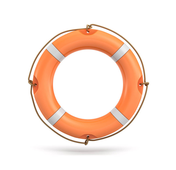 3d rendering of a single isolated orange life buoy hanging over a white background. - Photo, Image