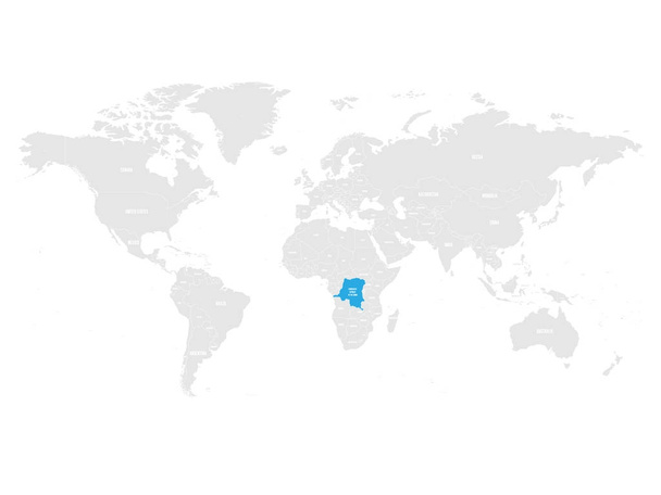 Демократическая Республика Конго отмечена синей по серой политической карте мира. Векторная иллюстрация
 - Вектор,изображение