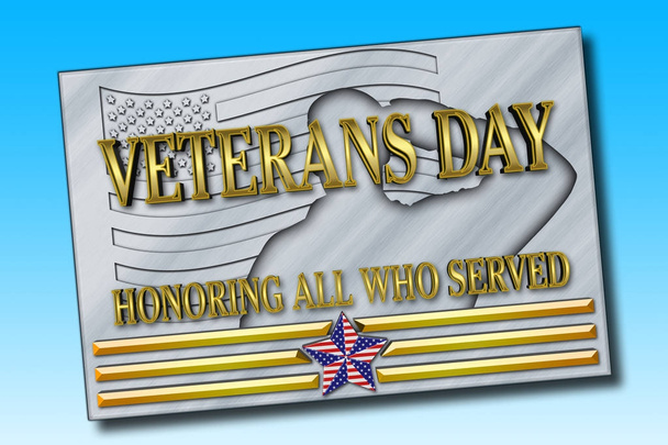 Stock Illustration - Happy Veterans Day, 3D Illustration, Honoring all who served, American holiday template. - Photo, Image