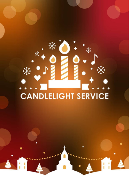 Christmas Eve Candlelight Service Invitation card Template. Blurry Bokeh Background. Vector Design - Vettoriali, immagini