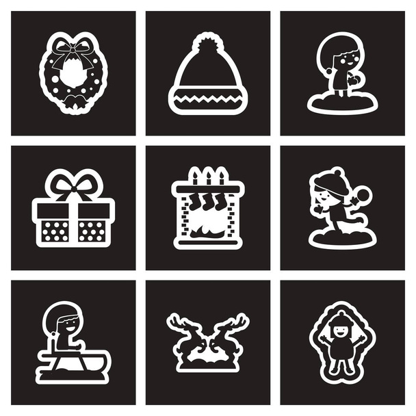 Набір плоских іконок в чорно-білому Різдві
 - Вектор, зображення