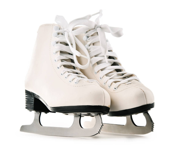 白い背景に分離されたフィギュア スケートのペア - 写真・画像