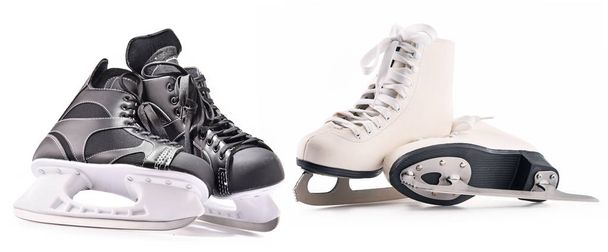 Patins de hockey sur glace et patins artistiques isolés sur blanc
 - Photo, image