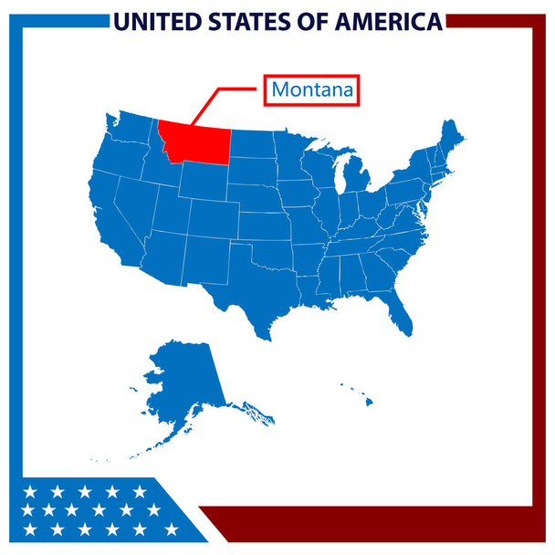 Χάρτης Μοντάνα με αμερικανική σημαία καρέ - Διάνυσμα, εικόνα