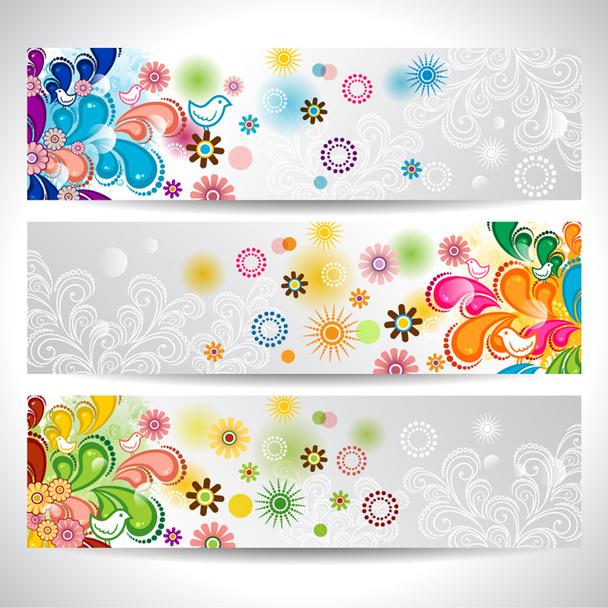 Banner floral and birds - Vector, Imagen
