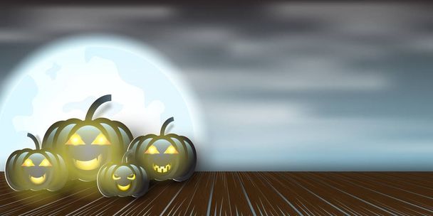 Paper art of Halloween night in fullmoon background with pumpkin - ベクター画像