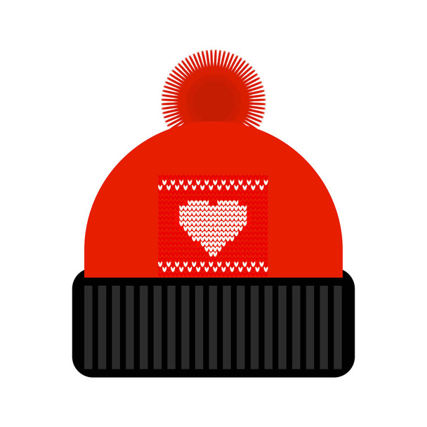 Vektor ikon téli kötött sapka. Pom pom piros kalap - Vektor, kép