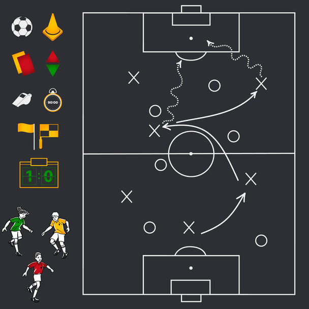 Voetbal voetbalveld met icon set - Vector, afbeelding
