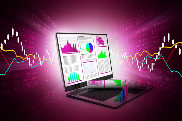  3d illustration of Laptop showing a financial report - Photo, Image