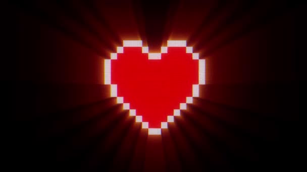 glänzende Pixel Herzschlag auf digitalen alten Fernsehbildschirm nahtlose Schleife Störung Animation neue dynamische Urlaub retro freudige bunte Vintage-Video-Aufnahmen - Filmmaterial, Video