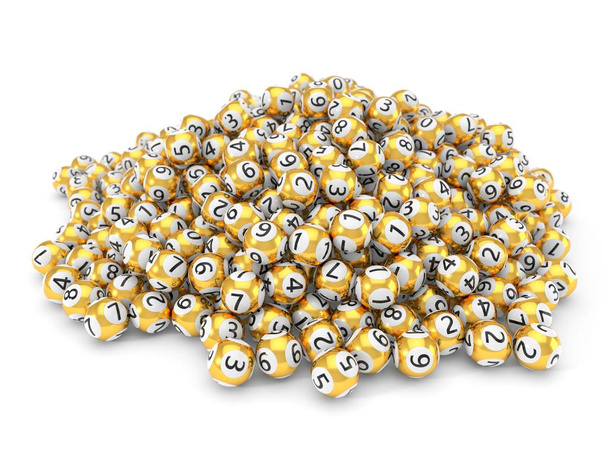 golden lottery balls stack. 3d illustration - Photo, Image
