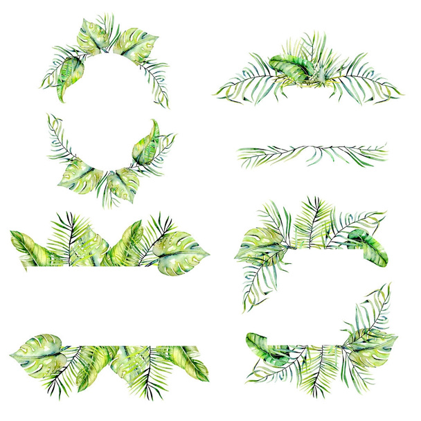 Set von Aquarell tropischen Palmblättern Rahmen Grenzen - Foto, Bild
