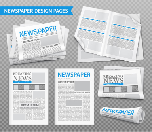 Realistic Newspaper Transparent Set - Vector, Image