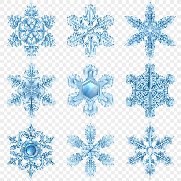 リアルな雪の結晶のアイコンを設定 - ベクター画像